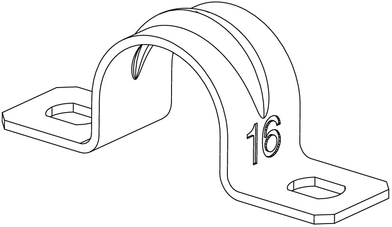 Крепежная скоба металлическая двухлапковая D=16 мм