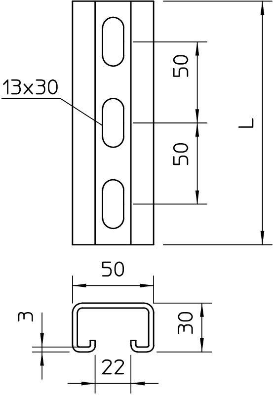 Монтажная рейка 300x50x30 мм