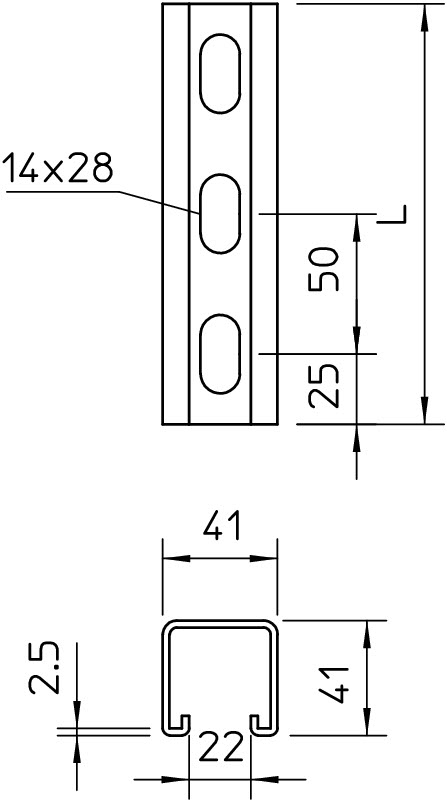 Монтажная рейка 1000x41x41 мм