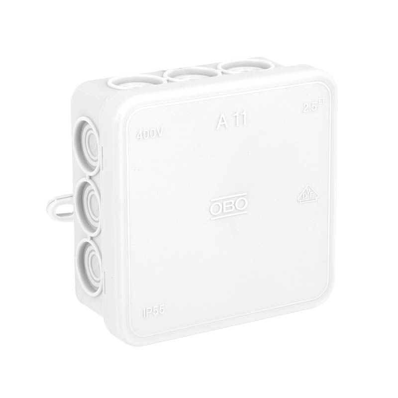 Коробка распределительная A11, 75х75х35 мм, внешний размер 85x85x40 мм, IP55, вводы d16х12, белая