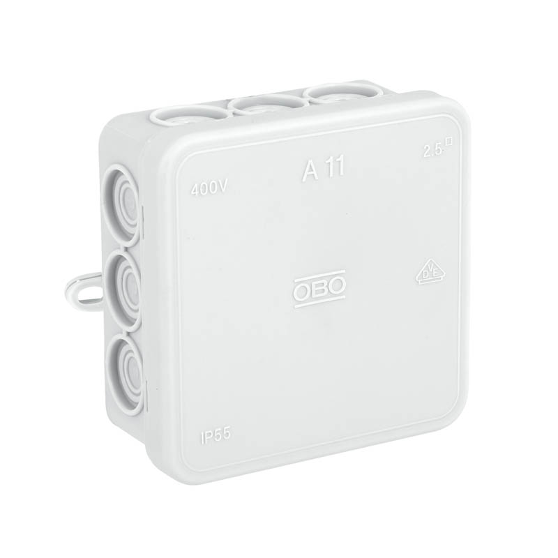 Коробка распределительная A11, 75х75х35 мм, внешний размер 85x85x40 мм, IP55, вводы d16х12, серая