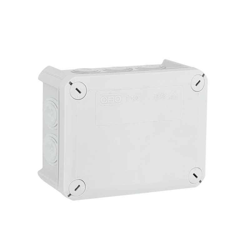 Коробка распределительная T100, 136х102х57 мм, внешний размер 150x116x67 мм, IP66, вводы d25х10, серая
