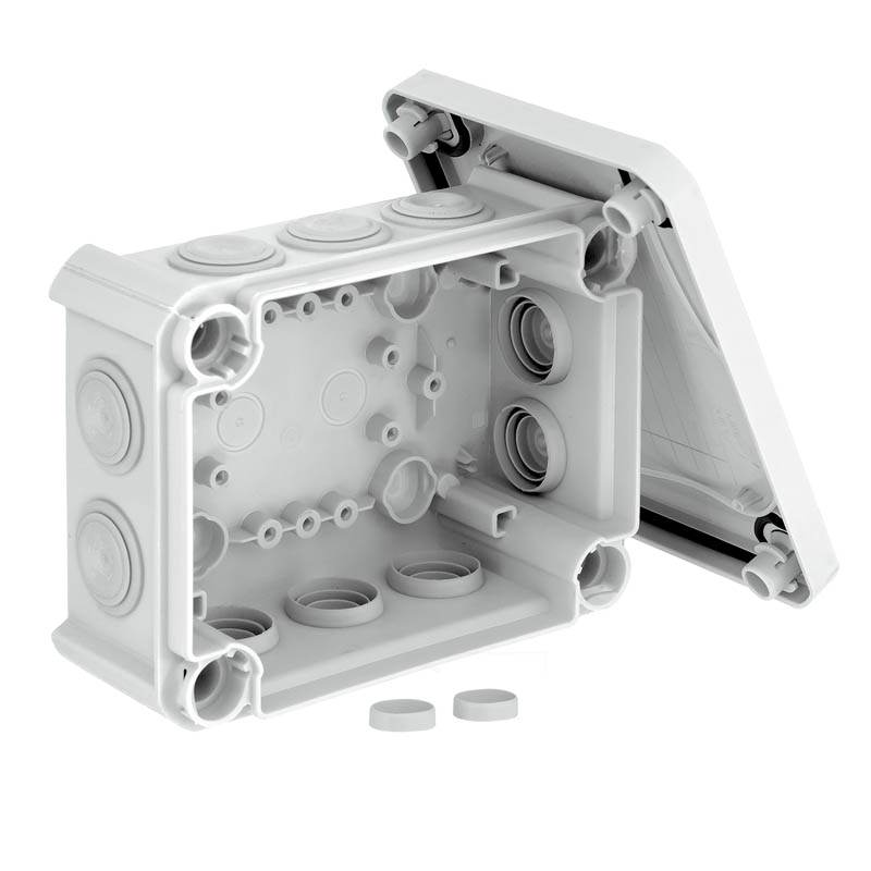 Коробка распределительная T100, 136х102х57 мм, внешний размер 150x116x67 мм, IP66, вводы d25х10, серая