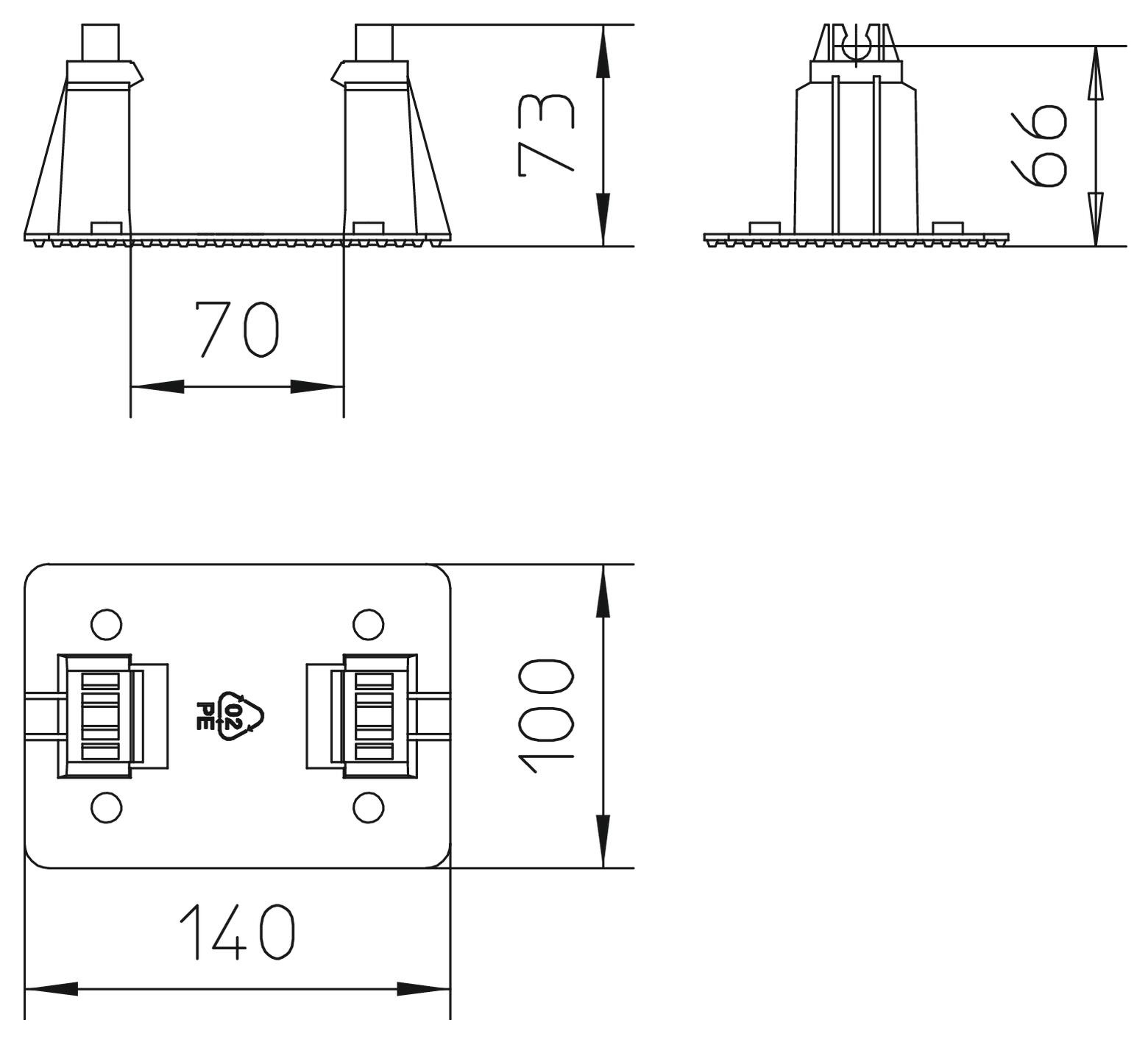 Держатель круглого проводника для приклеивания к плоской мембранной кровле, d8-10 мм, пластик