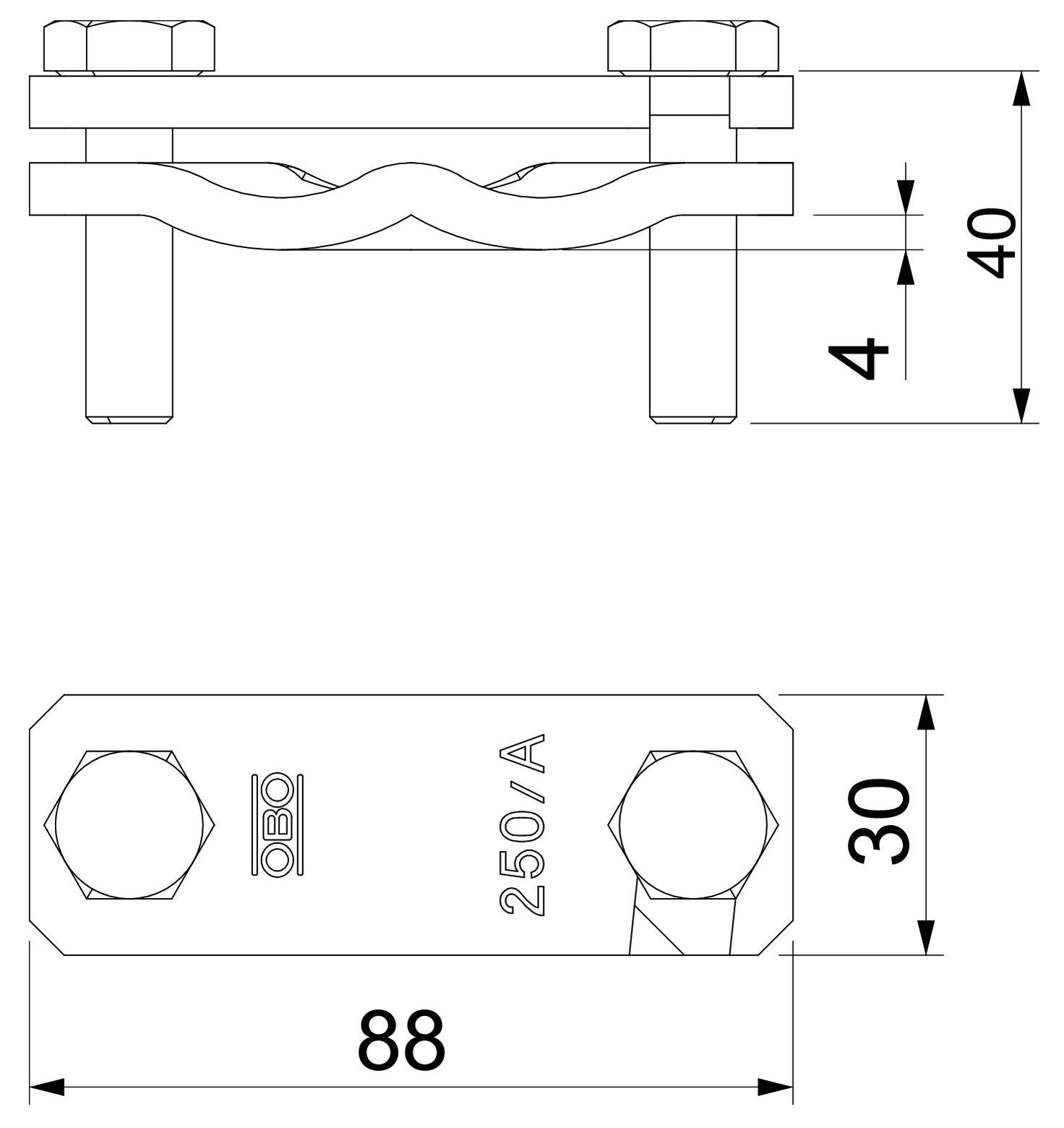 Соединитель диагональный арматуры D6-22 мм с плоским проводником до 50 мм, сталь, термодиффузионное цинкование