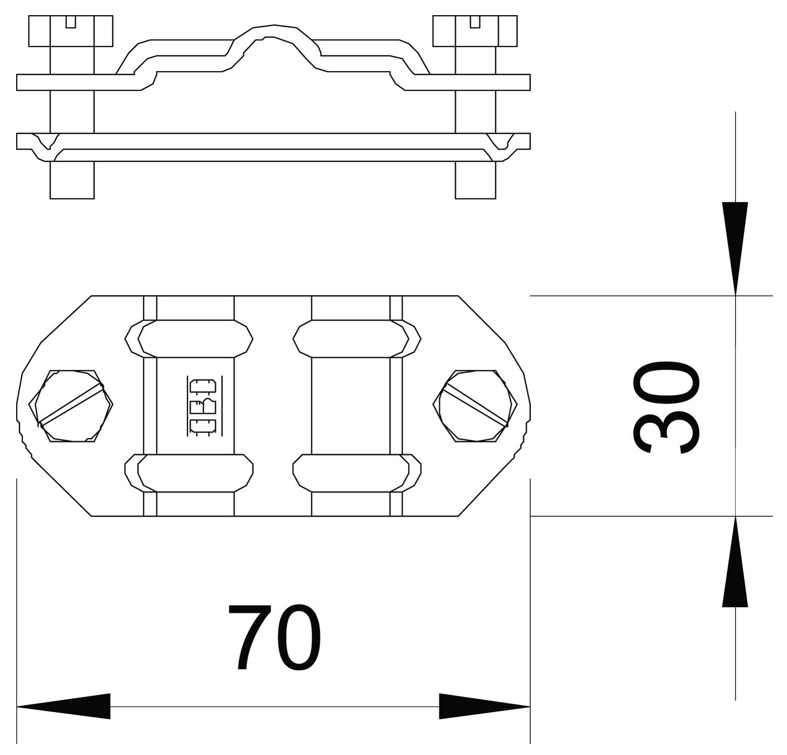 Соединитель прутка и полосы продольный, d8-10/30-40 мм, сталь нержавеющая