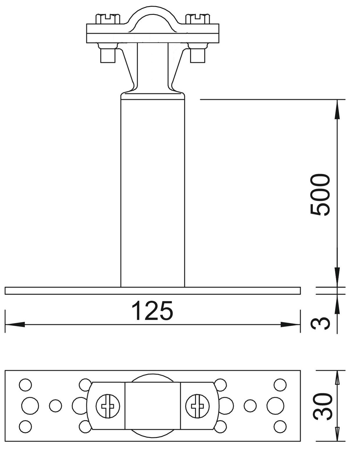 Держатель стержневого молниеприемника D16 мм дистанционный изолированный, L=500 мм, алюминий/полиамид