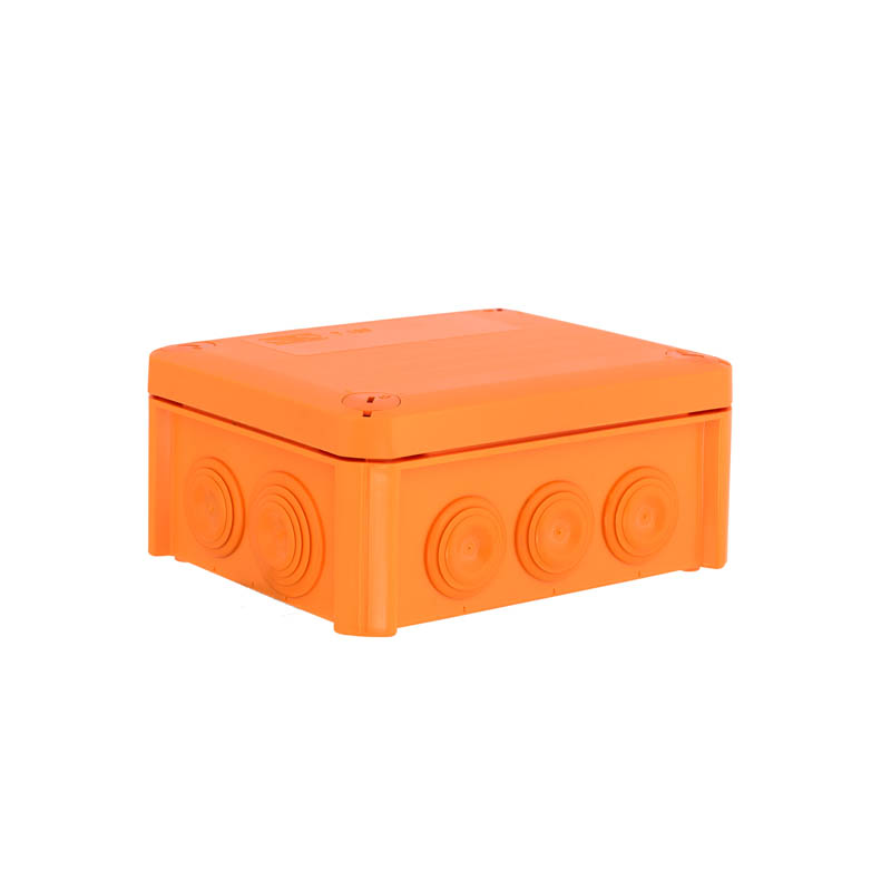 Коробка огнестойкая FireBox T100, 136х102х57 мм, внешний размер 150x116x67 мм, IP66, 5+1 клемма, 4 мм², вводы d25x8, d32x2, внутреннее крепление, оранжевая